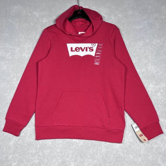 Levi's Sweatshirt Boys Kids Size X-Large Red Long Sleeve Pullover Hoodie - Picture 1 of 16